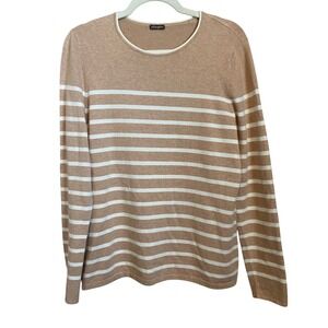 J.McLaughlin Women's Tan & White‎ Striped Long Sleeve Crew Neck Knit Top